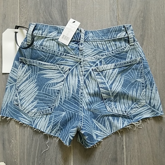 Current/Elliot High Waist Palm Leaf Denim Shorts - Picture 2 of 8